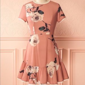 Dusty Rose floral lace back A-line Dress